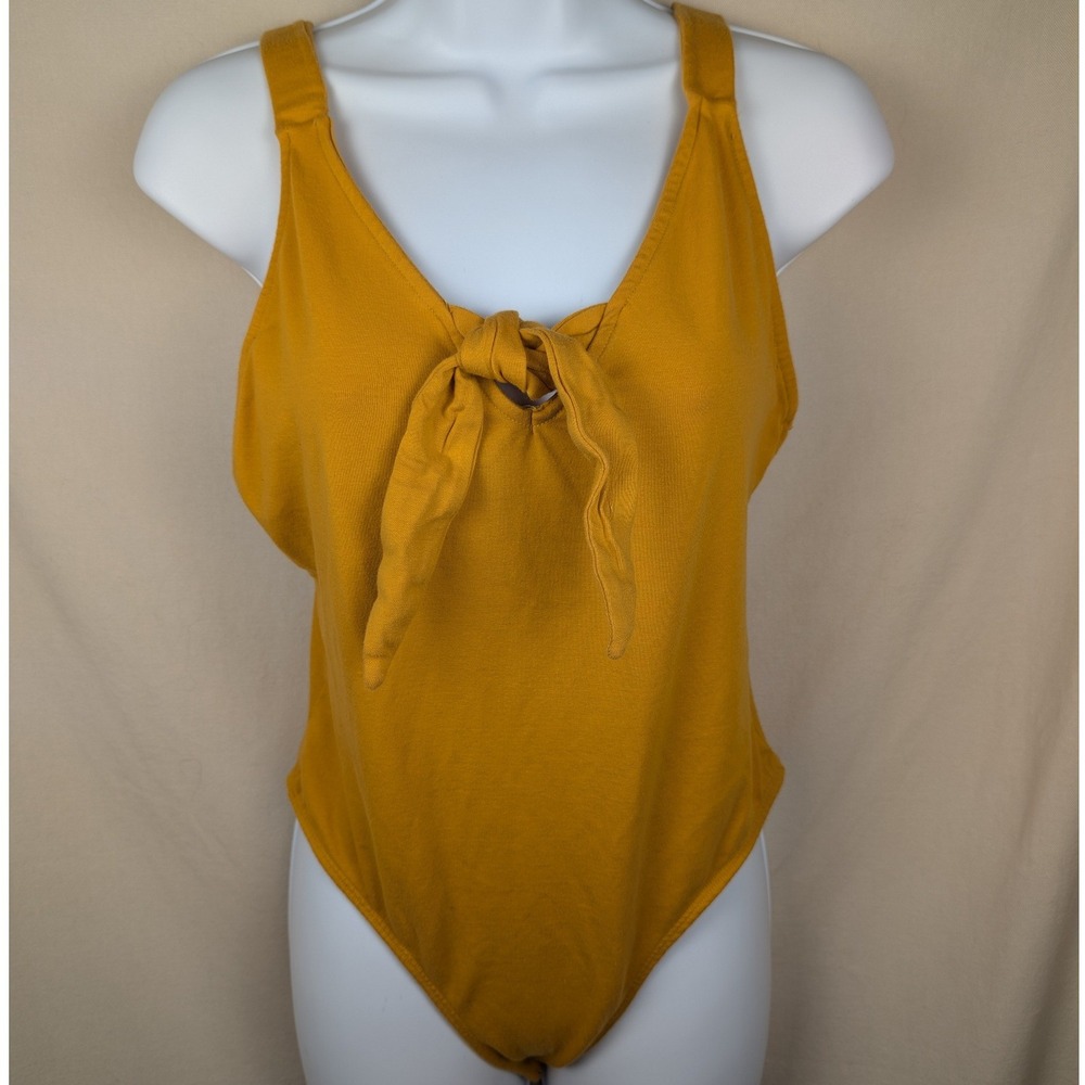 Poof New York Mustard Yellow Front Tie Sleeveless‎ Bodice Bodysuit Large
